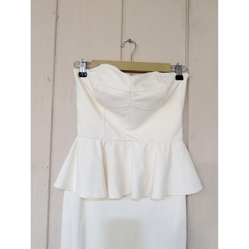Amanda Uprichard Ivory Strapless Peplum Bodycon Dress Small Cream - Picture 4 of 16